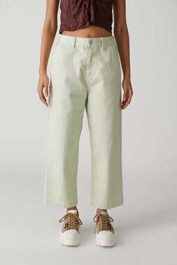 Obey Womens Pale Green Carpenter Pants Wide Leg High Waist Utility Size 25